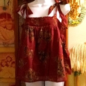 NWT,Maroon,Floral Print,Shoulder Tie,Stretchy,Elasticized,Halter/Smock Top💕💥🌺